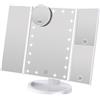 WEILY Specchio Trucco con Luci Trifold dello specchio di trucco illuminato con l'ingrandimento di 1X/2X/3X, le notti naturali del LED, lo schermo di tocco, lo specchio caricabile (Bianco)