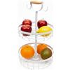 Relaxdays Etagere per Frutta a 2 Piani, fruttiera da Cucina, Moderno Cestino in Metallo, Bianco