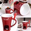 WELLXUNK Tazza per Fonduta in Ceramica, 200 ml Fonduta Cioccolato Ceramica Set, Fonduta Formaggio con Candela e Forchette, Tazze per Fonduta di Cioccolato, Tazza per Fusione per Caramelle e Cioccolato