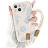 Kivlclri Cover per iPhone 14 6,1'' con Cordino, Aesthetic Blu Fiori Motivo Disegno Bianco Silicone Case con Tracolla Collana per catena Antiurto Protezione Fotocamera Ragazze Custodia per iPhone14
