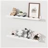 Tokusyou Mensola sospesa da parete, set da 2 scaffali in legno, colore bianco, per bagno, camera da letto, soggiorno, cucina, 40 x 12 x 5,4 cm