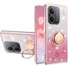 YUEQIAN Cover Glitter per Xiaomi Redmi 15C 4G / 5G, Ultra Sottile Trasparente Brillantini Molle TPU Silicone Antiurto Custodia, Brilla Fiori Anello Supporto Donna Case. Rosa