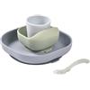 BÉABA - Set Pappa in Silicone, 4 Pezzi : Piatto + Scodella + Ciotola + Cucchiaino Svezzamento, Antiscivolo : con Ventosa, per Bambini e Neonato, Multicolore (Giungla)