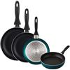 WELL HOME MOBILIARIO & DECORACIÓN Set di padelle Ø16 Ø20 Ø24 e Ø28 cm induzione antiaderente in alluminio pressato blu metallizzato