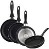 WELL HOME MOBILIARIO & DECORACIÓN Set padelle Ø16 Ø20 Ø24 e Ø28 cm induzione antiaderente in alluminio pressato nero