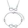 INFINIONLY Parure di gioielli, Collana Bracciale da donna ragazza, Collana Bracciale in argento 925, bracciale collana ciondolo con simbolo dell'infinito e gatto carino, zircone intarsiato, argento
