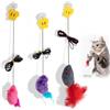 JiaHeHe Set di 3 giocattoli appesi per gatti, giocattolo interattivo con topo in peluche e coda di piume, corda elastica regolabile, gioco dinamico e senza batterie, giocattolo per gatti interni