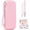 Younik Switch 2 Custodia Compatibile con NS Switch 2 (2025), Custodia con 19 Slot per Schede di Gioco, Accessori per Switch 2 Tracolla, Cinturino da Polso e Adesivi (Rosa)