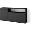 Skraut Home | Credenza, Mobile, Cucina | Madia, mobile ingresso | 150x75x35cm | 3 Porte | grande stoccaggio | Stile moderno | Nero