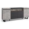 Skraut Home | Credenza, Mobile, Cucina | Madia, mobile ingresso | 200x87x35cm | 4 Porte | Camino elettrico | Design industriale | Stile moderno | Cemento