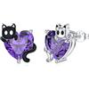 SLIACETE Orecchini a forma di gatto per donna, in argento sterling 925, con pietra portafortuna, colore: bianco e nero, Argento sterling, Ametista