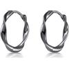 Immobird 13MM Orecchini Uomo Cerchio in Argento Sterling 925 Orecchini Neri attorcigliati Unisex per Adatti a Donna e Uomo