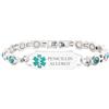 Uloveido Bracciale ID medico di emergenza personalizzato in acciaio inossidabile con pietra blu chiaro - incisione personalizzata regolabile delle donne per allarmi sanitari e medici YA5705