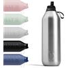 Chilly's Serie 2 Flip Bottiglia con Coperchio Sportivo, Acciaio Inossidabile Riciclato al 90%, Cannuccia telescopica e Anello per Trasporto in Nylon - Stainless Steel, 350ml