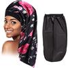 WUERKIYA 2 Pezzi Cuffia per Dormire Cofano Lungo in Raso Cofano in Seta per Dormire Notte Cappello per Dormire Cofano in Seta Cuffia per Dormire Copricapi Fascia Elastica per Donne e Ragazze (Nero, Fiore)