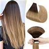 SEGO Extension Biadesive Capelli Veri Tape Extensions Adesive con Biadesivo 10 Fasce 100% Remy Human Hair Umani Lisci 25g/Pack senza Clip (45cm, Castano Cioccolato shatush Biondo Scuro)