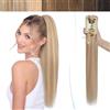 SEGO Coda di Cavallo Extension Capelli Veri Liscia Clip Pinza Ponytail Naturale Remy Human Hair 35cm Fascia Unica 105g - # Biondo Sabbia balayage Biondo Chiarissimo