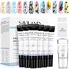 SAVILAND Smalto per Stamping Kit 6 Colori Smalto Gel per Stamping Rosso Bianco Oro con Stampo Clear Francese, Raschietti e Stampo in Trasparente Silicone per Nail Art Fai da Te