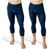SES Mutande lunghe da uomo, 3/4, confezione da 2 pezzi, con apertura e fascia morbida in 100% cotone, Blu marino, L