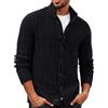PJ PAUL JONES Cardigan da uomo con bottoni e treccia a maglia grossa, colletto alto, Nero , XXL