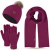 MAGIMODAC Set invernale da donna con cappello, sciarpa e guanti, foderati in pile, con pompon termici e lunghi lavorati a maglia, soffici e caldi guanti per touchscreen, Nero , Etichettalia unica
