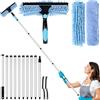 Vyranut Kit Pulizia Vetri (asta 3,85 m), Tergivetro 2-in-1 con 10 aste telescopiche in acciaio inox, panni in microfibra e spazzole per fessure per finestre alte e vetri auto