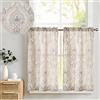 TOPICK Tende da cucina corte moderne in lino, 65 x 115 cm, motivo fiori marrone, tenda con passante, semi trasparente, effetto lino, per cucina, finestra, lavandino, caffè, bistrot, confezione da 2