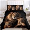 KXHHYB Set Biancheria da Letto Leone 220x240 Nero Motivo Animale, Fodera per Piumone Reversibile in Microfibra con Cerniera Nascosta, Trapunta Moderna Marrone Leone e Fodera per Cuscino (Style-4
