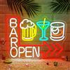 ineonlife Bar Open Neon Cartello rosso bar aperto segnale LED Beer Cocktail Neon Sign per decorazione da parete bicchiere di vino cartelli luminosi per bar, bar bar bar taverna, club, feste, cocktail