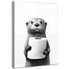 Dazzlewall Incorniciato Divertente Bagno Parete Arte Poster Lontra Carina Che Tiene Carta Igienica, Immagine di Animali In Bianco E Nero per L'Arredamento della Toilette Del Bagno 12x16 pollice