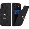 SailorTech iPhone X/XS Custodia con Portacarte per Donne, iPhone X/XS Telefono Custodia Anello Stand con Kickstand Carta di Credito Custodia Carino e alla moda per iPhone X/XS - Nero