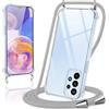 Coiwxmoi Cover per Samsung Galaxy A23 4G con Cordino 6,6,Trasparente Custodia con Laccio Tracolla Corda Catena Cinghia,Ultra Morbido Silicone TPU Antiurto Case per Samsung A23 4G, Grigio Chiaro