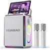 HUABAO Altoparlante Bluetooth portatile per karaoke con 2 microfoni wireless, luci RGB, regolazione degli alti e dei bassi, effetti vocali, ingresso AUX/USB/TF/OTG/6,5 mm, altoparlante per feste (bianco)