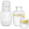 Hniuyun Set di 4 Caraffe da Acqua da Comodino Vintage con Bicchiere, Caraffa in Vetro per Succo e Acqua da 500ml & Bicchiere da 150ml, Bottiglia per Collutorio in Vetro per Cucina, Camera da Letto o