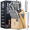 DRAGON RIOT Ceppo Coltelli da Cucina, 14 Pezzi Set di Coltelli da Cucina Professionali con Ceppo in Legno, Coltelli da Cucina Giapponesi con Affilacoltelli Integrato - Per la Cucina di Casa