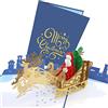 PopLife, Biglietto di Natale pop-up con Babbo Natale, slitta e renna, in 3D, biglietto natalizio