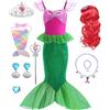Dtiaagto Vestito da sirena per ragazze, costume da sirena per bambini 7-8, costume di Halloween con paillettes per feste cosplay da principessa
