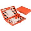 Engelhart-250565 - Backgammon 18 Pollici (46,7 cm) Valigetta Lusso Similpelle Arancione - Tavolo Intarsiato - Aperto 56,4 × 46,7 cm - Pedine Nere/Arancioni - Dadi e Bicchieri - Gioco Classico