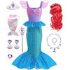 Dtiaagto Vestito da sirena, costume da principessa Ariel, con accessori, per carnevale, compleanno, feste a tema, giochi di ruolo, Halloween, colore blu, 7-8 anni