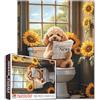 Tucocoo Divertente puzzle da bagno per adulti, puzzle da 1000 pezzi con barboncino che legge giornale sul WC con puzzle di girasoli, puzzle impegnativi per adulti, giochi per famiglie, decorazione