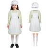 Aomig Vestito da Cameriera Bambina, 4 Pezzi Vestito Medievale Bambine Costume Vittoriano da Ragazza con Bonnet Medievale, Grembiule, Calzini per la Festa del Libro Mondiale, Carnevale, Halloween