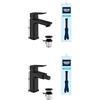 GROHE Dice Set Rubinetto miscelatore per lavabo + Rubinetto miscelatore per bidet con piletta click-clack, nero opaco, 1018562430 +1018772430