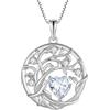 FJ Collana Albero della Vita per Donna Argento Sterling 925 Collana con Ciondolo Zirconia Cubica Gioielli Pietre Portafortuna Aprile per Donna
