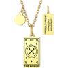 Suplight Collana Tarocchi Arcani Maggiori Ciondolo Tarocchi Immagine Il Mondo Collana Carta Tarocchi Placcato Oro Acciaio Inossidabile Ciondolo Carte dei Tarocchi Amuleto per Donna e Uomo