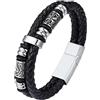 Bestyle 25CM Brcciale Uomo in Pelle Bussola Vichinga Chiusura Magnetica Calcio Baseball Elementi Vichinghi Bracciali Multistrato Impermeabile e Resistente al Sudore