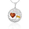 AMBEDORA Collana da donna, argento 925, argento dorato 14k, cuore in ambra baltica, ciondolo albero della vita celtico con cuore in ambra su catena a serpente, set pronto per un regalo