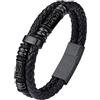 Bestyle 25CM Brcciale Uomo in Pelle Bussola Vichinga Chiusura Magnetica Calcio Baseball Elementi Vichinghi Bracciali Multistrato Impermeabile e Resistente al Sudore
