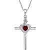 FJ Collana Croce Donna Argento 925 Ciondolo Collana di Fiori di Rosa con Gennaio Pietra Portafortuna Granato Gioielli Regalo per Donna