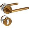 SORWDUERM Maniglia per porta in ottone anticato, set maniglia, acciaio inox spazzolato opaco, maniglia per porta d'ingresso e porta interna, forma a L, rosetta rotonda, cilindro profilato PZ