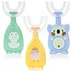Leikedun 3 Pezzi Spazzolino Manuale Denti Bambini, a Forma di U, 360 Gradi per la Pulizia Orale, a Bocca Intera con Testina in Silicone Morbido (2-6 anni-Verde)